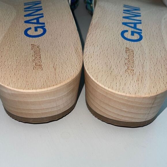 Ganni Dr Scholl’s Wooden Clogs in Check Blue Iris Size 10 New - Picture 8 of 11